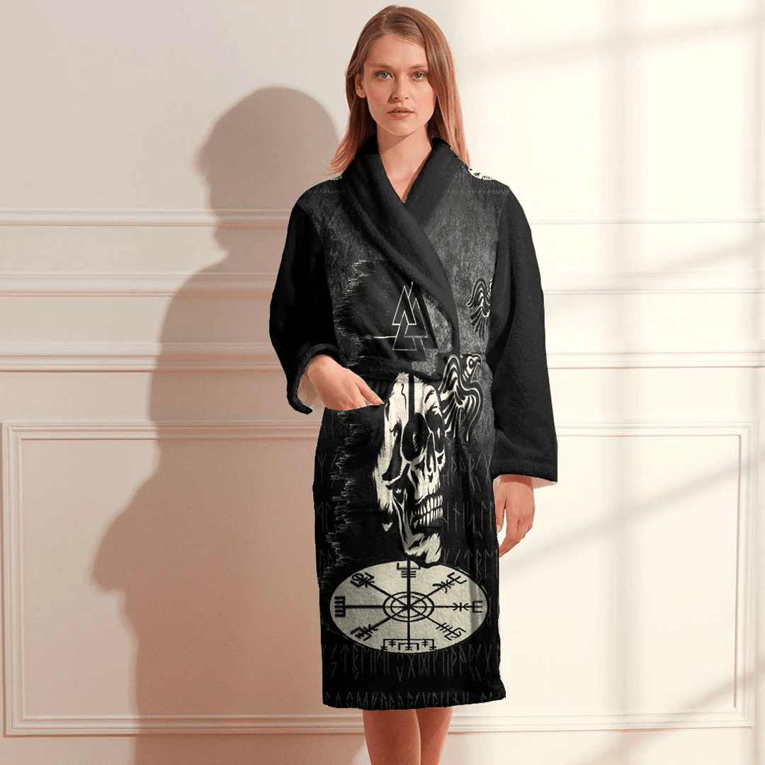Bathrobe Valhalla Skull Ravens Bath Robe