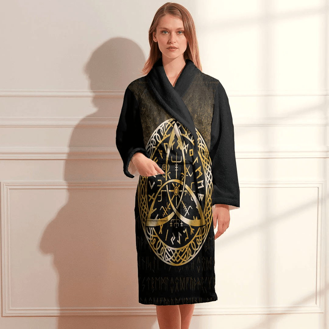 Bathrobe Vegvisir Nordic Viking Rune Gold Bath Robe