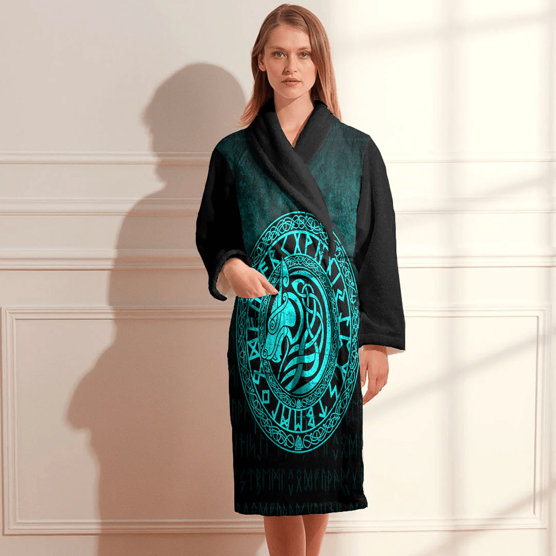 Bathrobe Viking Wolf Cyan Bath Robe