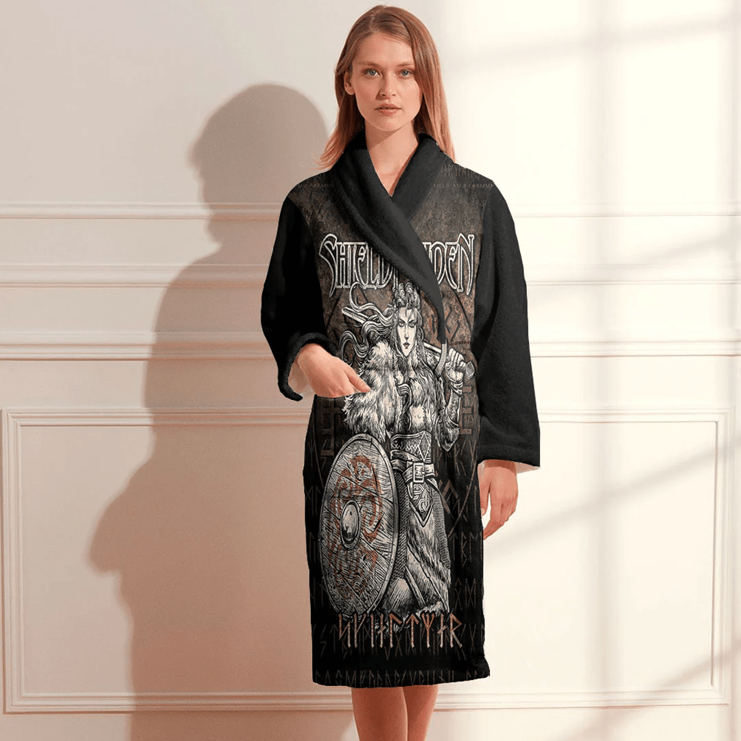 Bathrobe Viking Shieldmaiden Norse Younger Futhark Runes Vegvisir Bath Robe