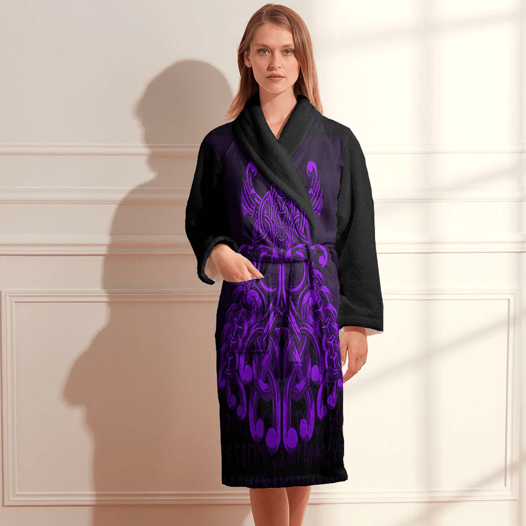 Bathrobe Vikings Odin Valhalla Purple Bath Robe