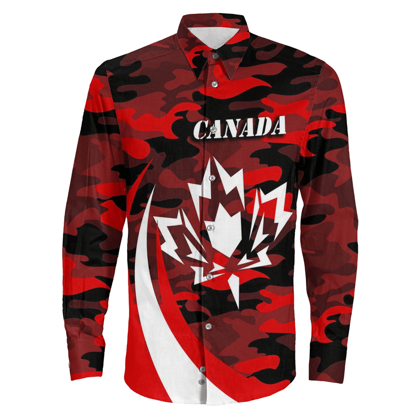 Clothing Canada Red Camo And Leaf Long Sleeve Button Shirt