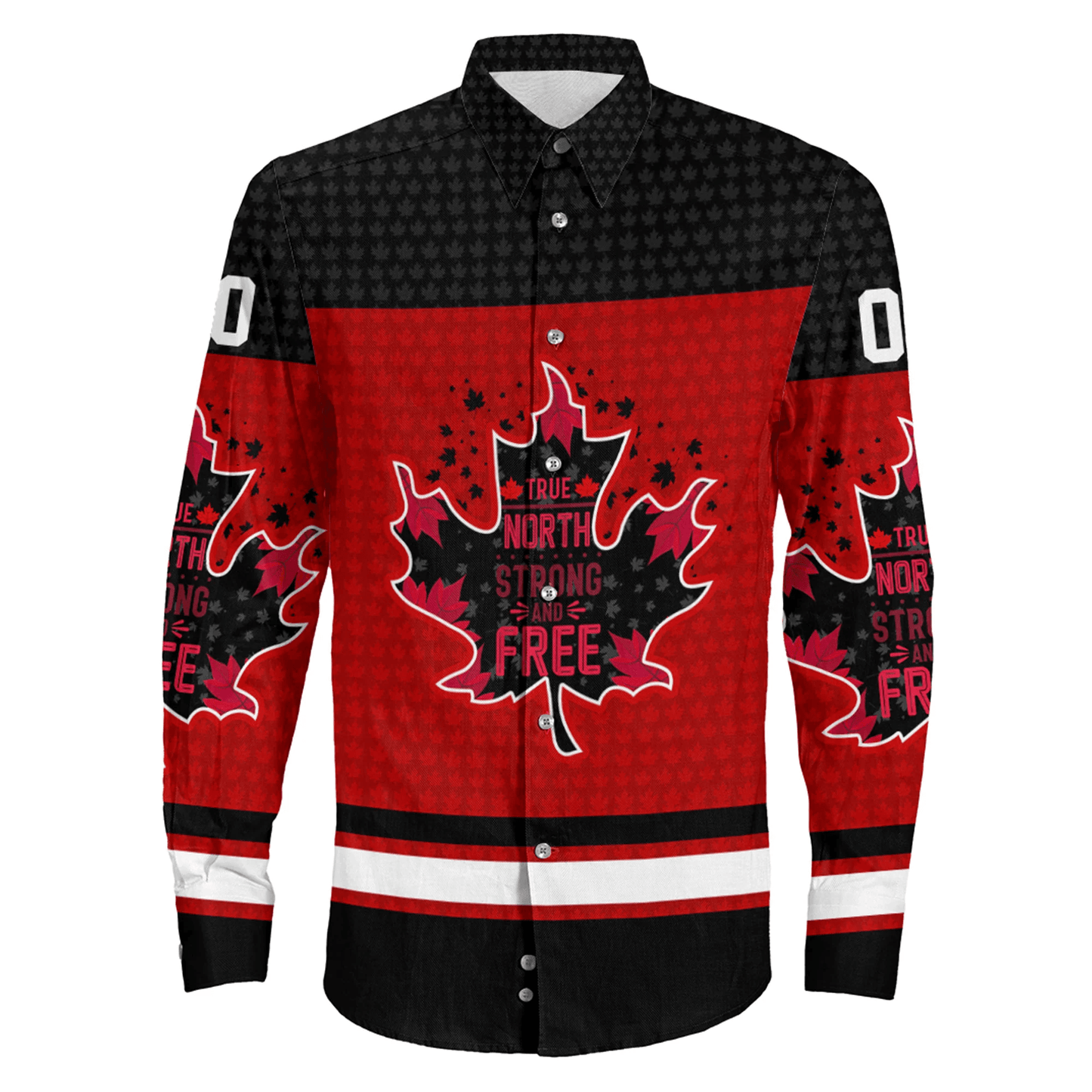Clothing Canada Maple Leaf True North Strong And Free Jersey Style Long Sleeve Button Shirt