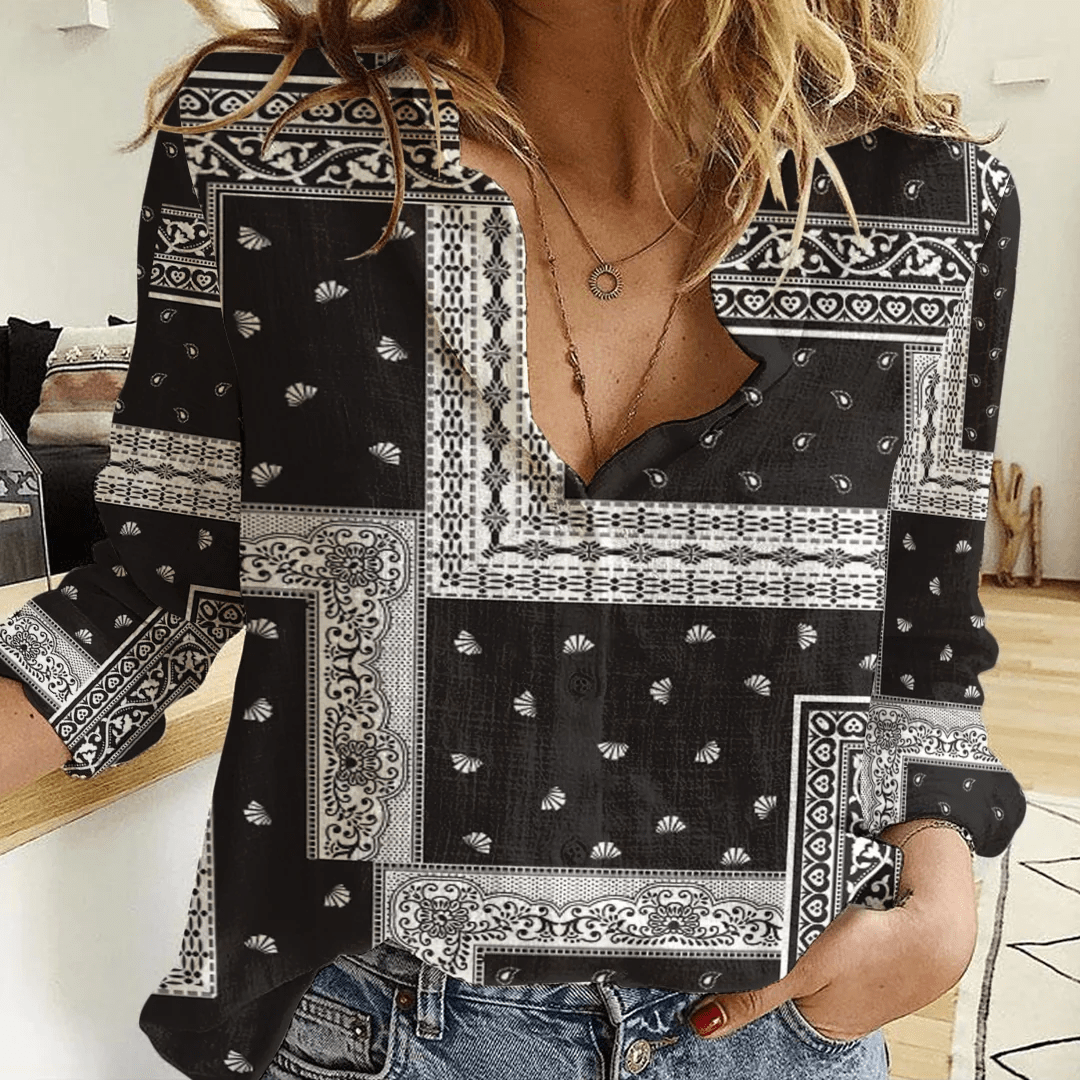 Clothing Paisley Bandana Pattern Seamless Paisley Women's Casual Shirt