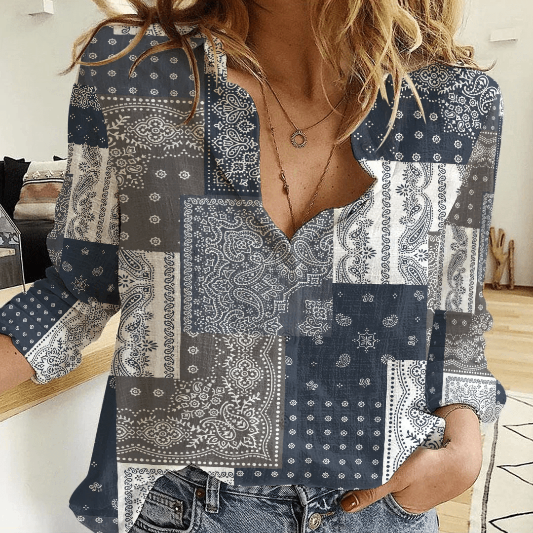 Clothing Paisley Bandana Pattern Seamless Paisley Women's Casual Shirt