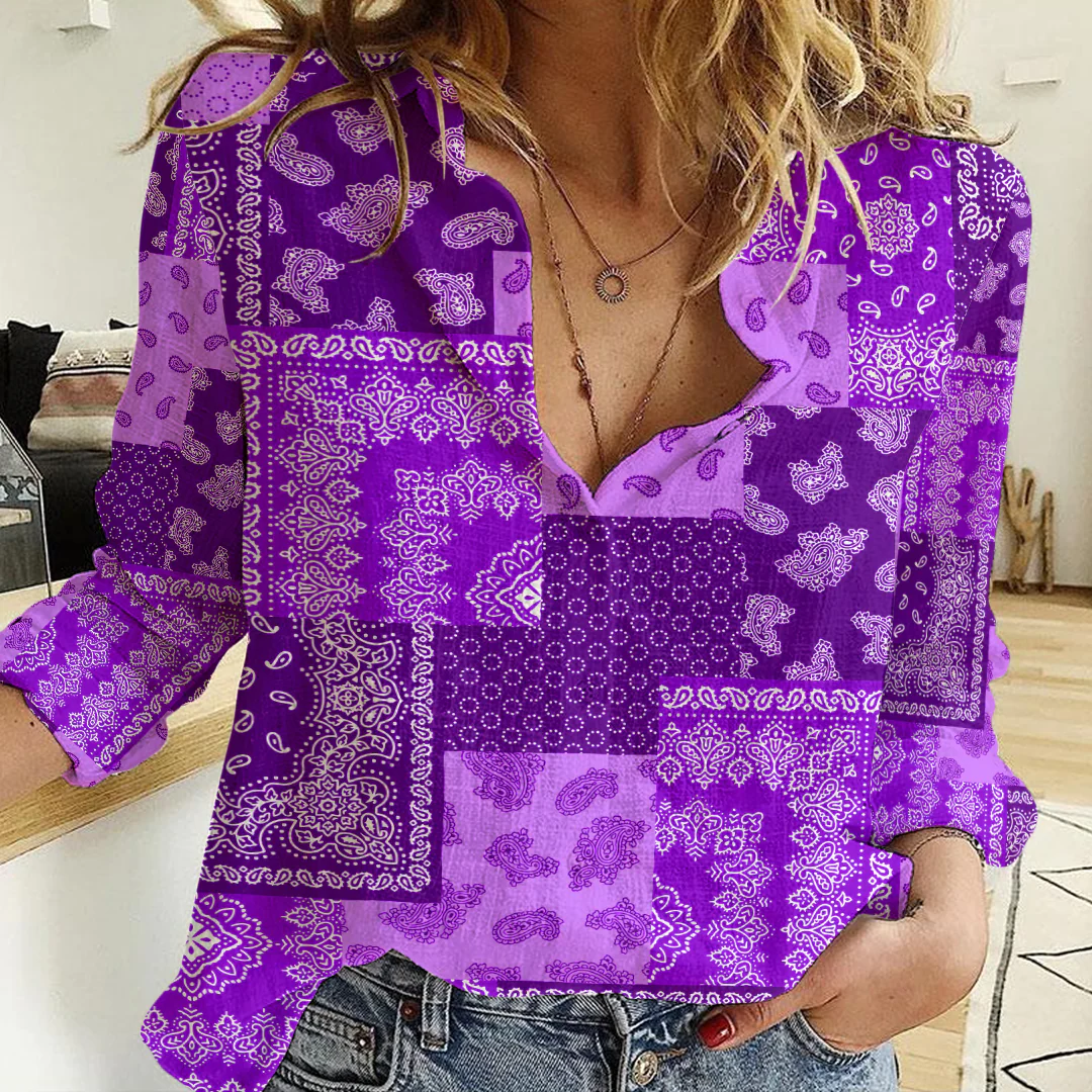 Clothing Paisley Bandana Pattern Seamless Purple Paisley Women's Casual Shirt