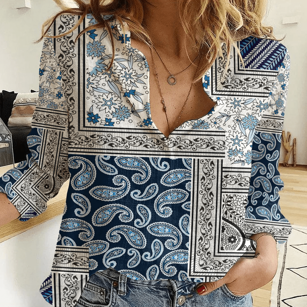 Clothing Paisley Bandana Pattern Seamless Paisley Women's Casual Shirt