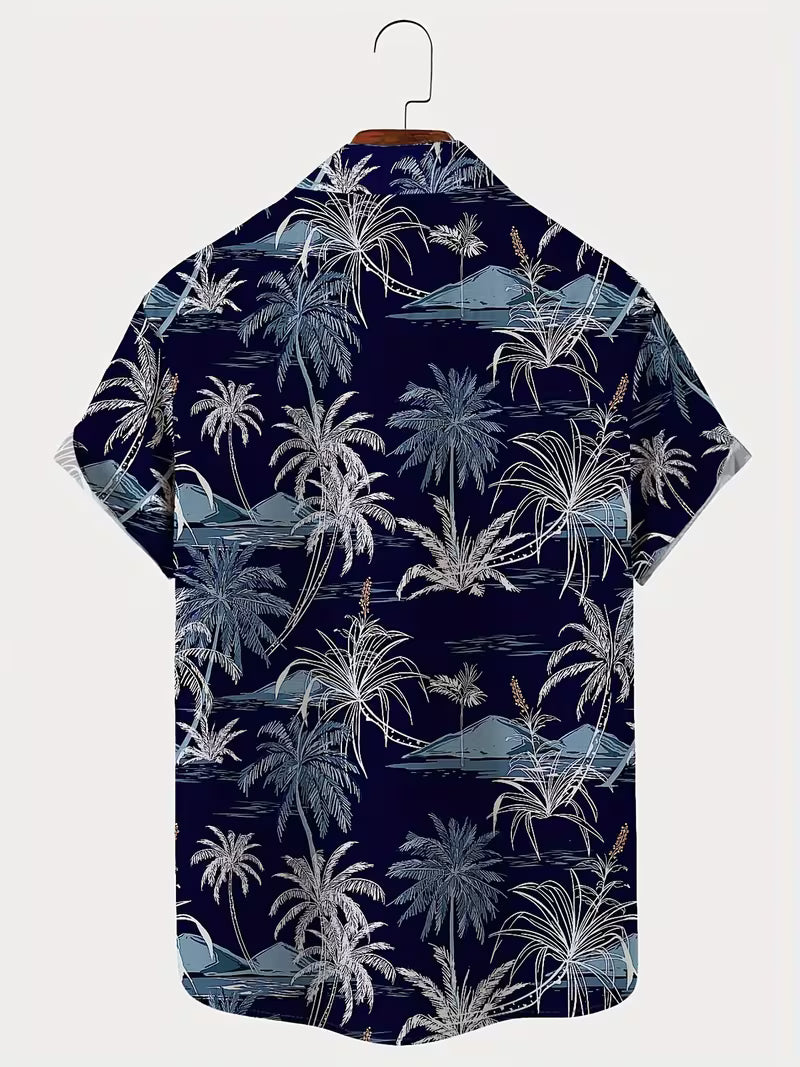 Coconut Tree Pattern Hawaiian Shirt Beach Short Sleeve Button Printed Shirt For Him
