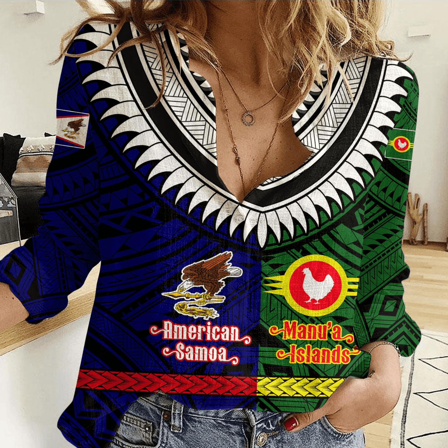 Women Casual Shirt American Samoa and Manu'a Islands Polynesian Tattoo