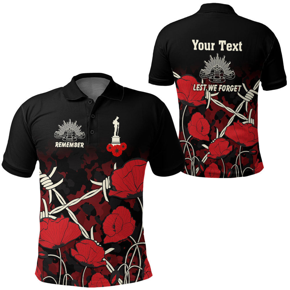 Clothing Custom Anzac Day Camouflage Poppy & Barbed Wire Polo Shirt