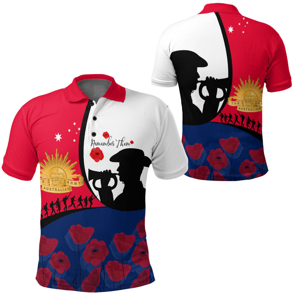 Clothing Australia Anzac Day Soldier Blowing Trumpet Polo Shirt