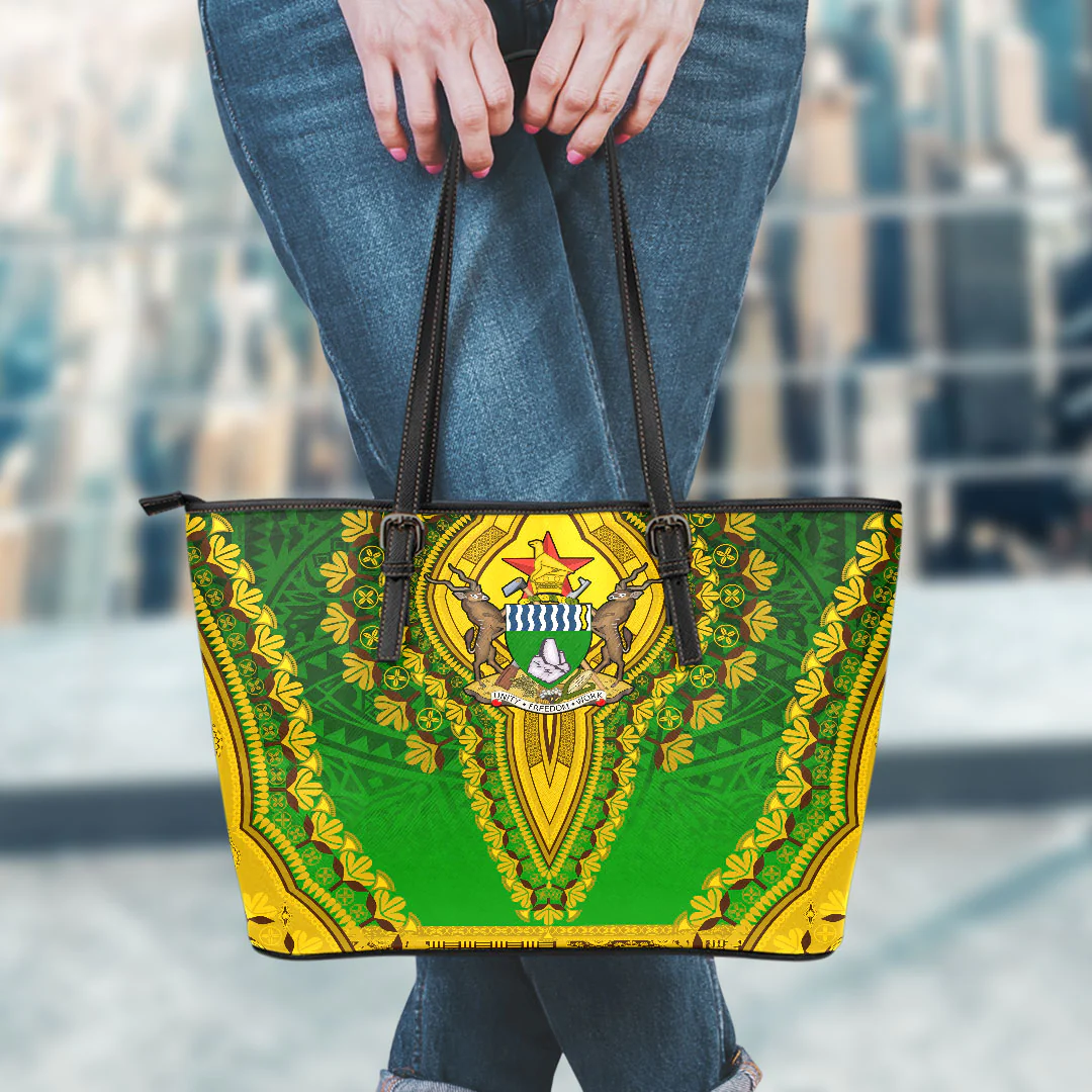 Africa Bag Zimbabwe Green Version Leather Tote Bag Vintage African Dashiki