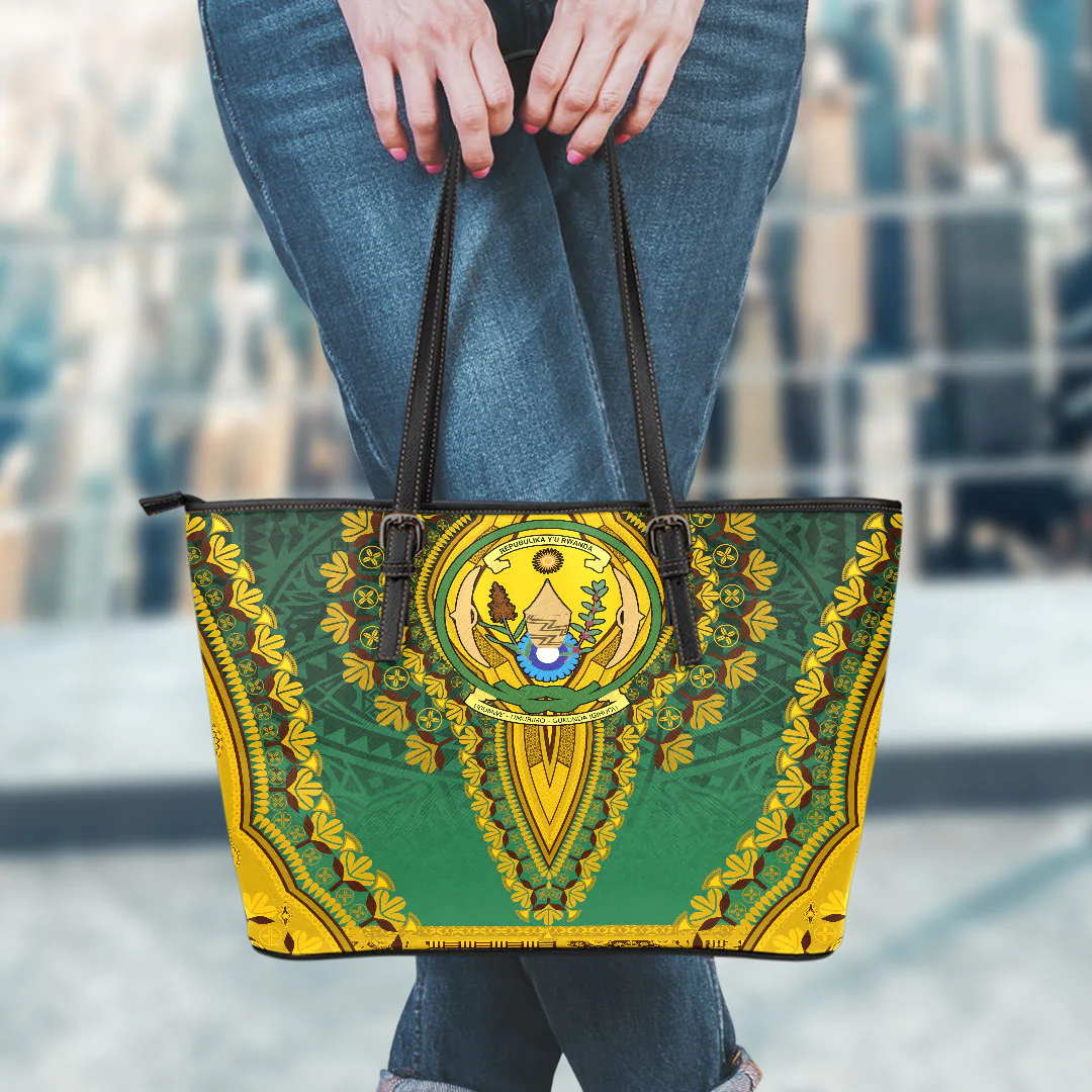 Africa Bag Rwanda Green Version Leather Tote Bag Vintage African Dashiki