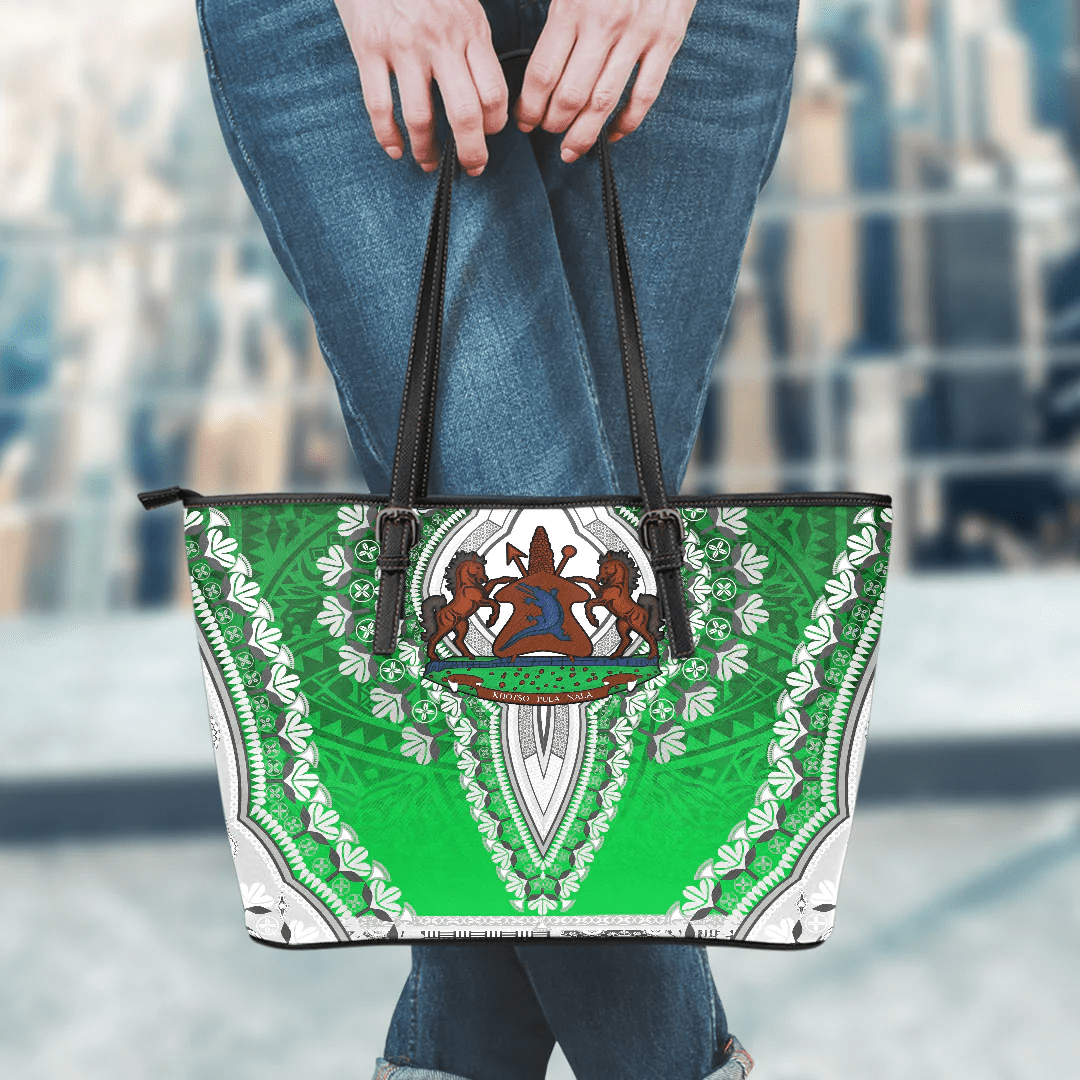Africa Bag Lesotho Green Version Leather Tote Bag Vintage African Dashiki