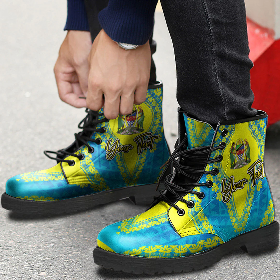 Africa Boots Tanzania Blue Version Leather Boots Vintage African Dashiki