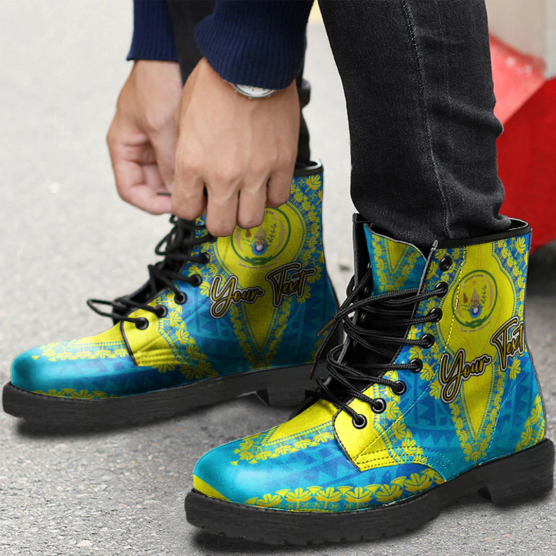 Africa Boots Rwanda Blue Version Leather Boots Vintage African Dashiki