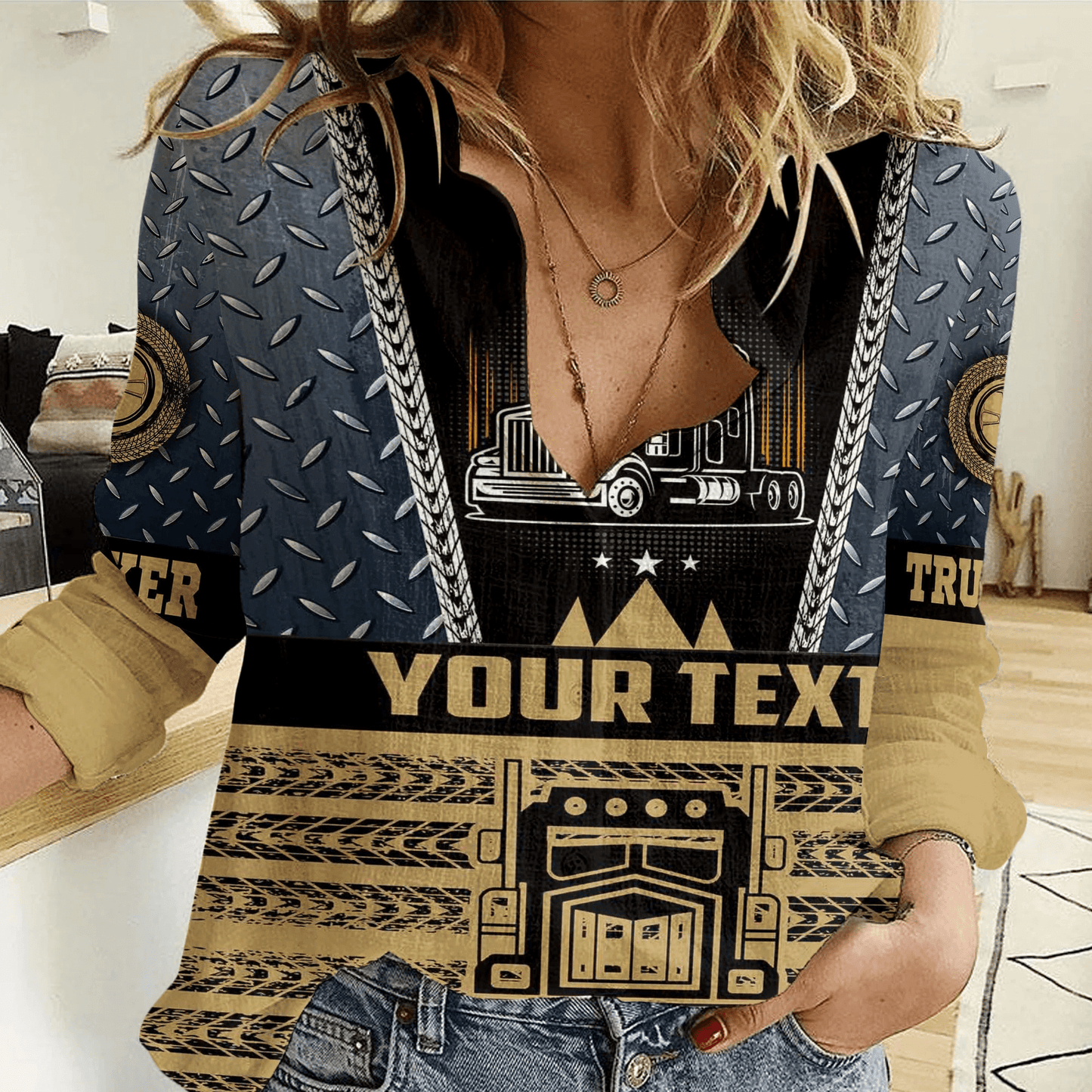 Women Casual Shirt Custom Trucker Stylized