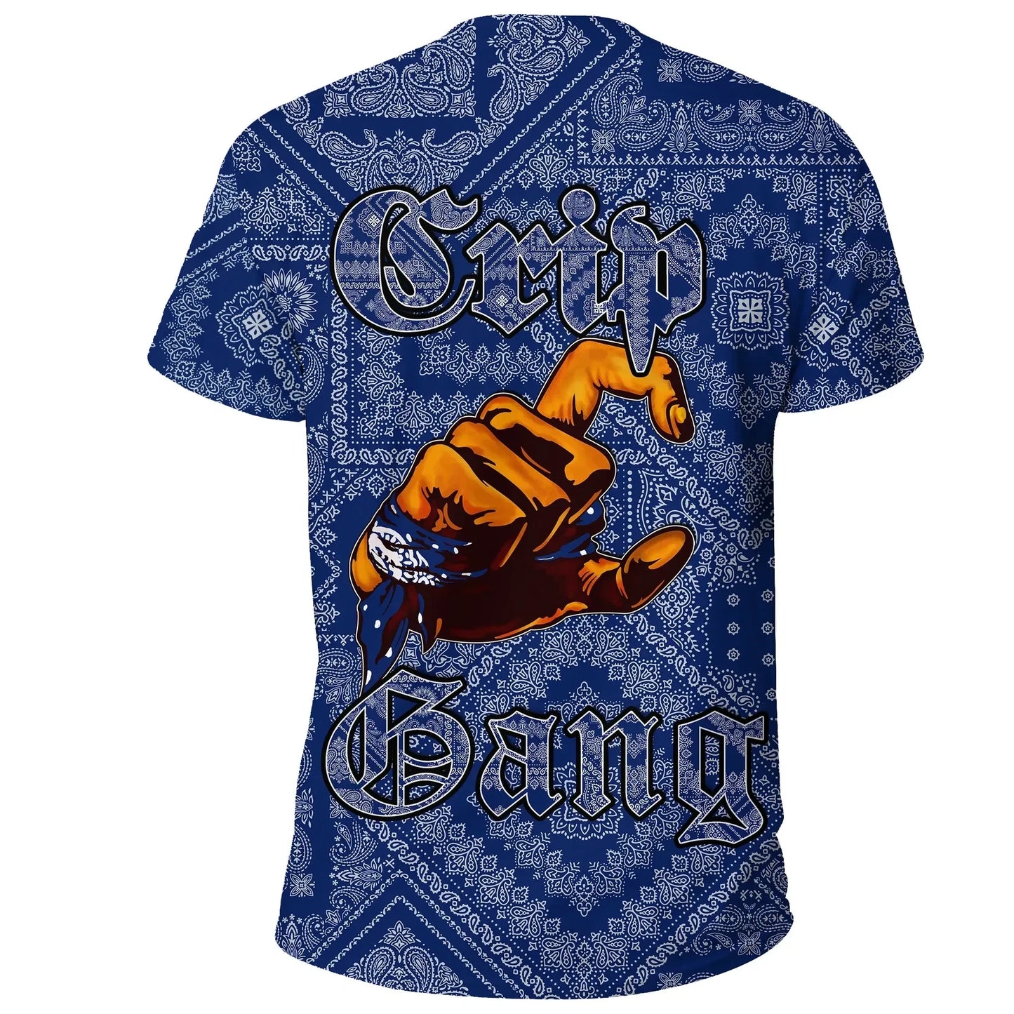Crips Gang Bulldog T-Shirt - Blue Paisley Printed Unisex Shirt