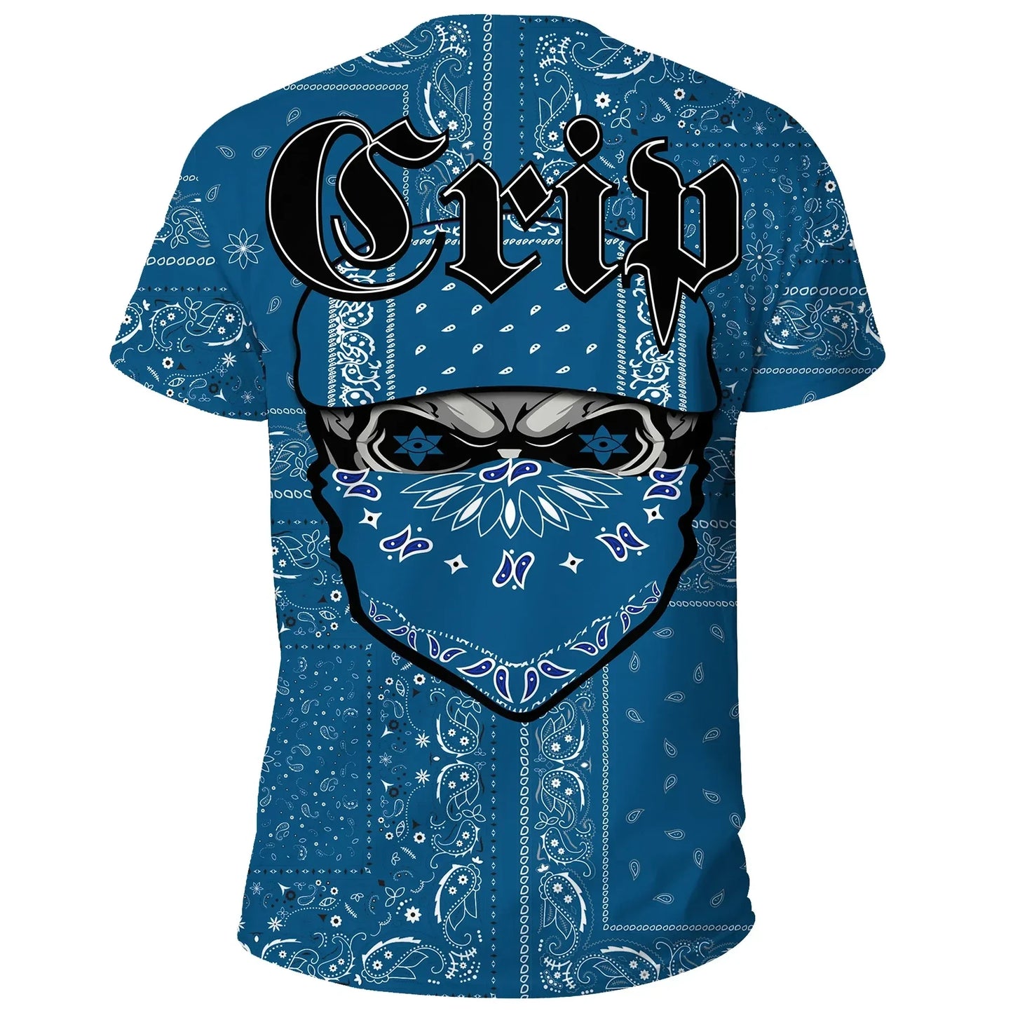 Crips Gang T-Shirt Paisley Pattern Blue Special Skull Unisex Shirt