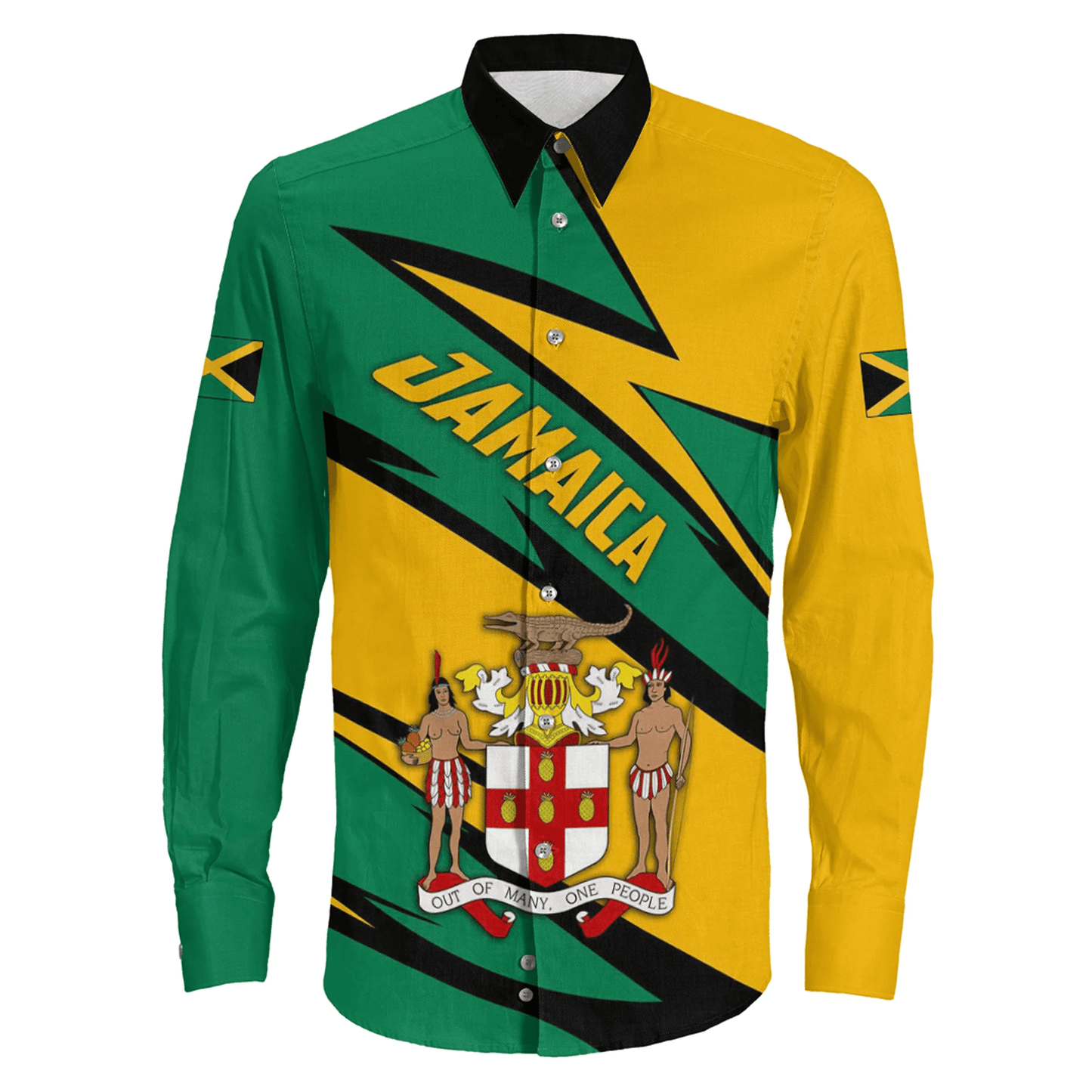 Long Sleeve Button Shirt Jamaica Sport Stylized Flag
