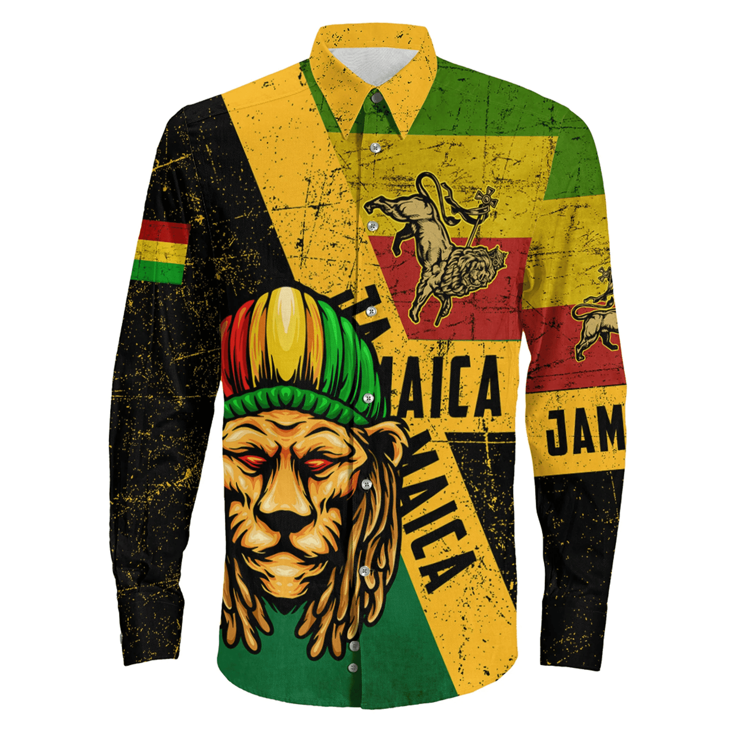 Long Sleeve Button Shirt Jamaica Lion And Judah Flag Style