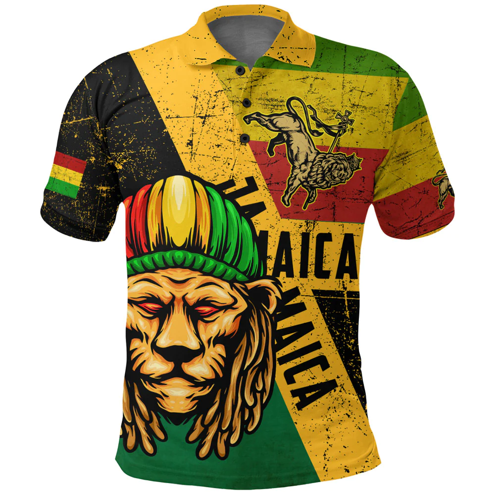 Polo Shirts Jamaica Lion and Judah Flag Style