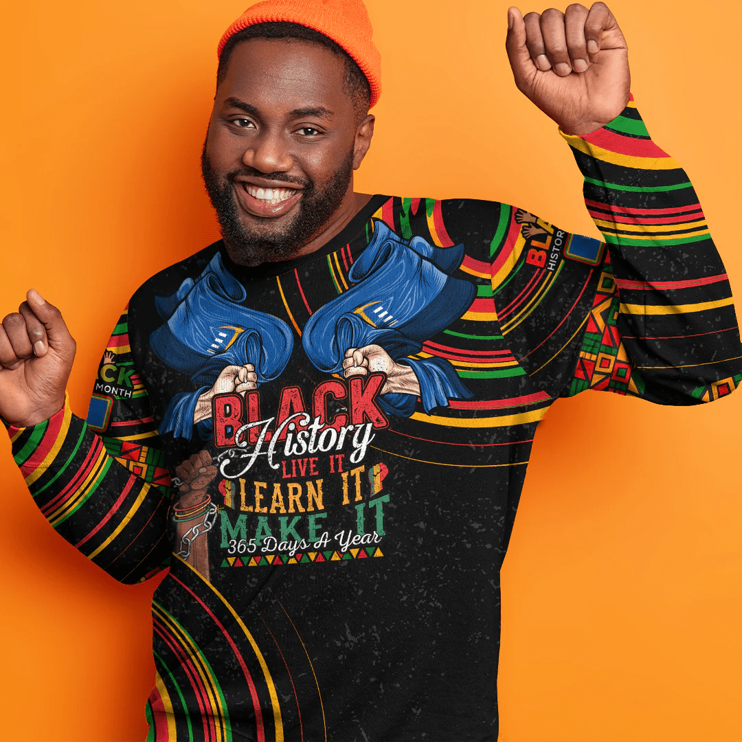 Africa Clothing Gauteng Region of South Africa Sweatshirt Black History Live it Learn it Make it