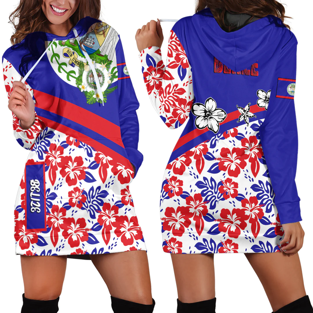 Hoodie Dress Belize Summer Flower Pattern