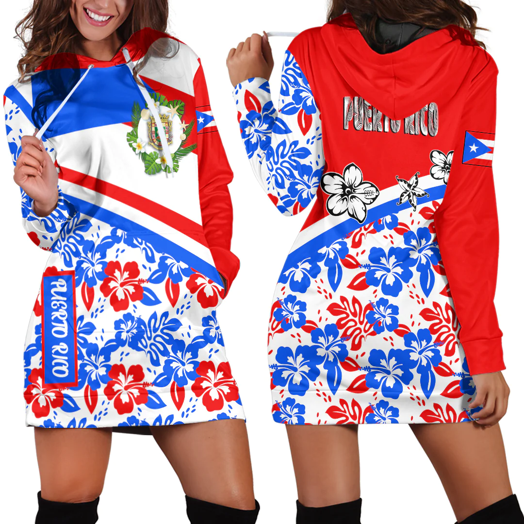 Hoodie Dress Puerto Rico Summer Flower Pattern