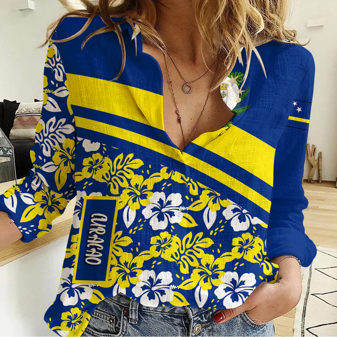 Women's Casual Shirt Curacao Summer Flower Pattern