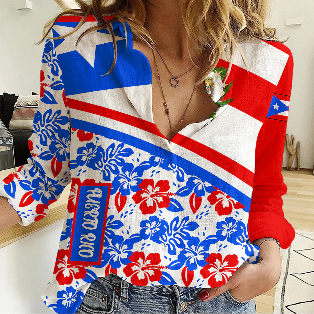 Women's Casual Shirt Puerto Rico Summer Flower Pattern