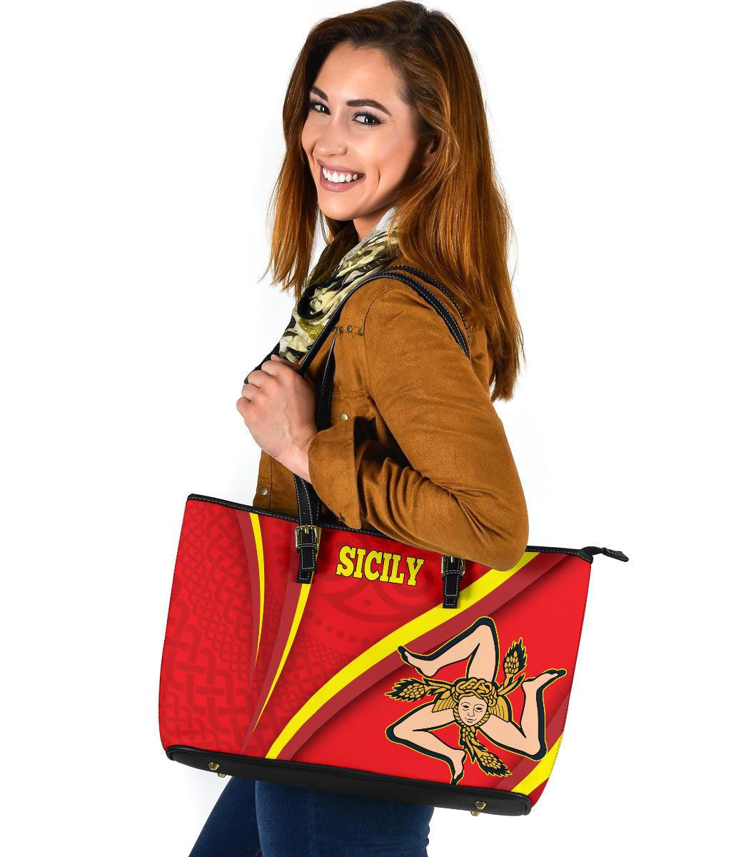 Sicily Celtic Leather Tote Bag Proud To Be Sicilian