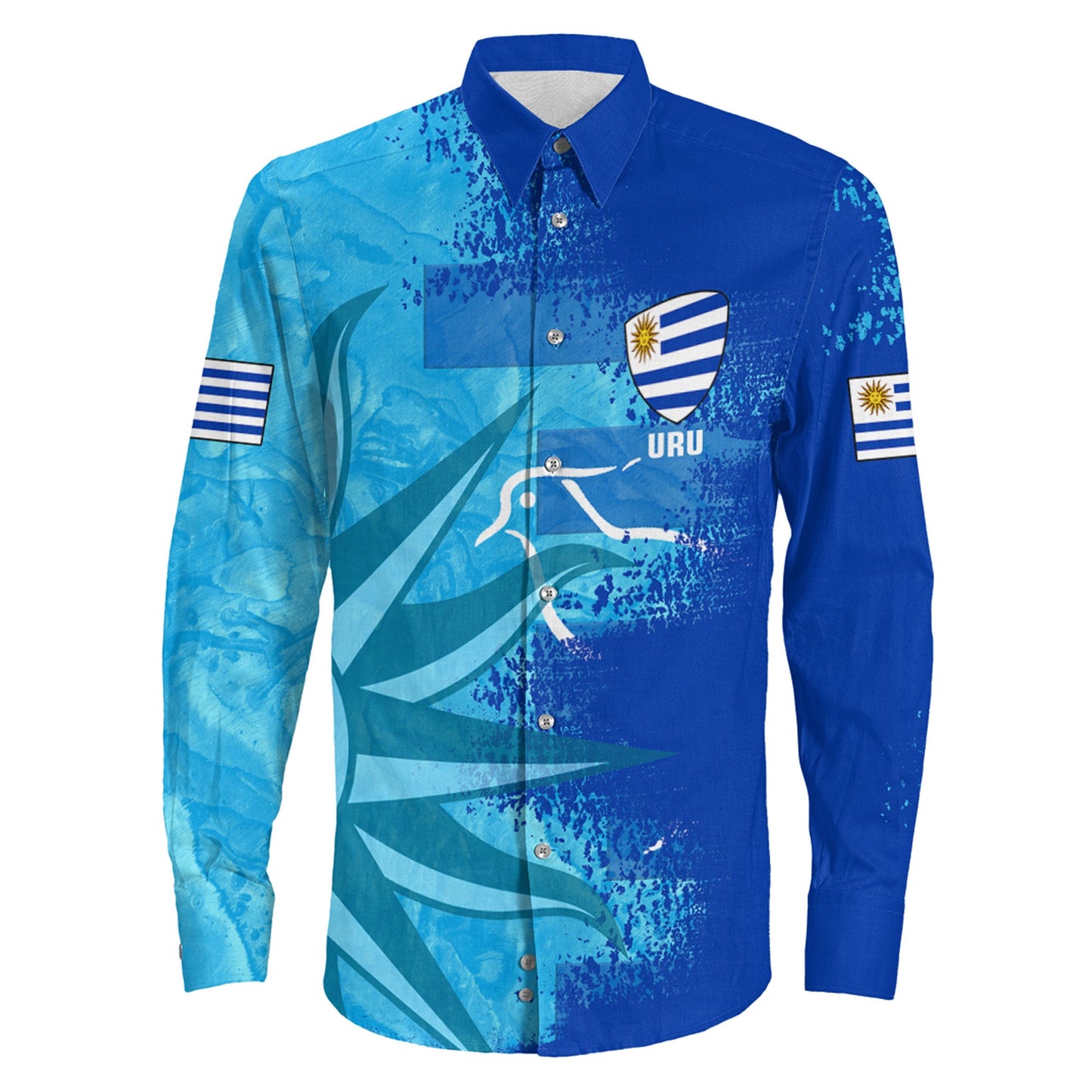 Long Sleeve Button Shirt Custom Uruguay Rugby Flag And Symbol