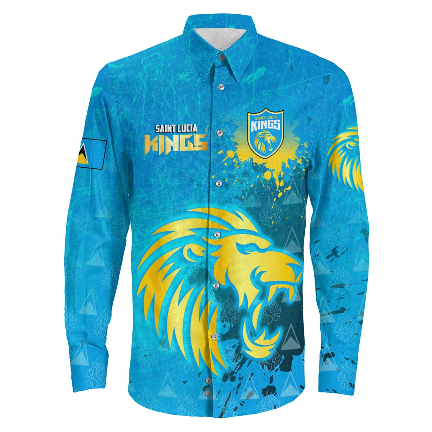 Long Sleeve Button Shirt Custom Saint Lucia Kings Cricket