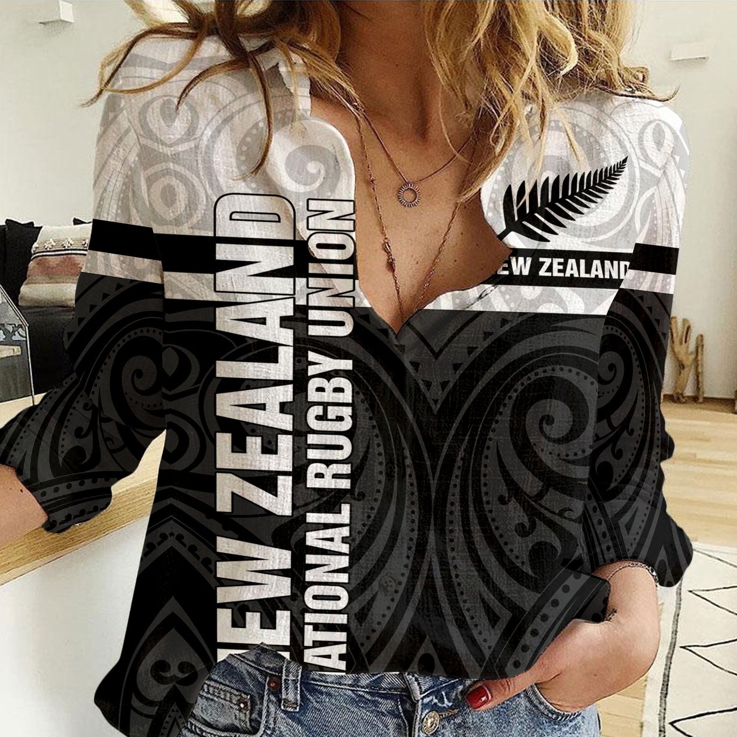 Women Casual Shirt New Zealand Rugby Maori Horizontal Style