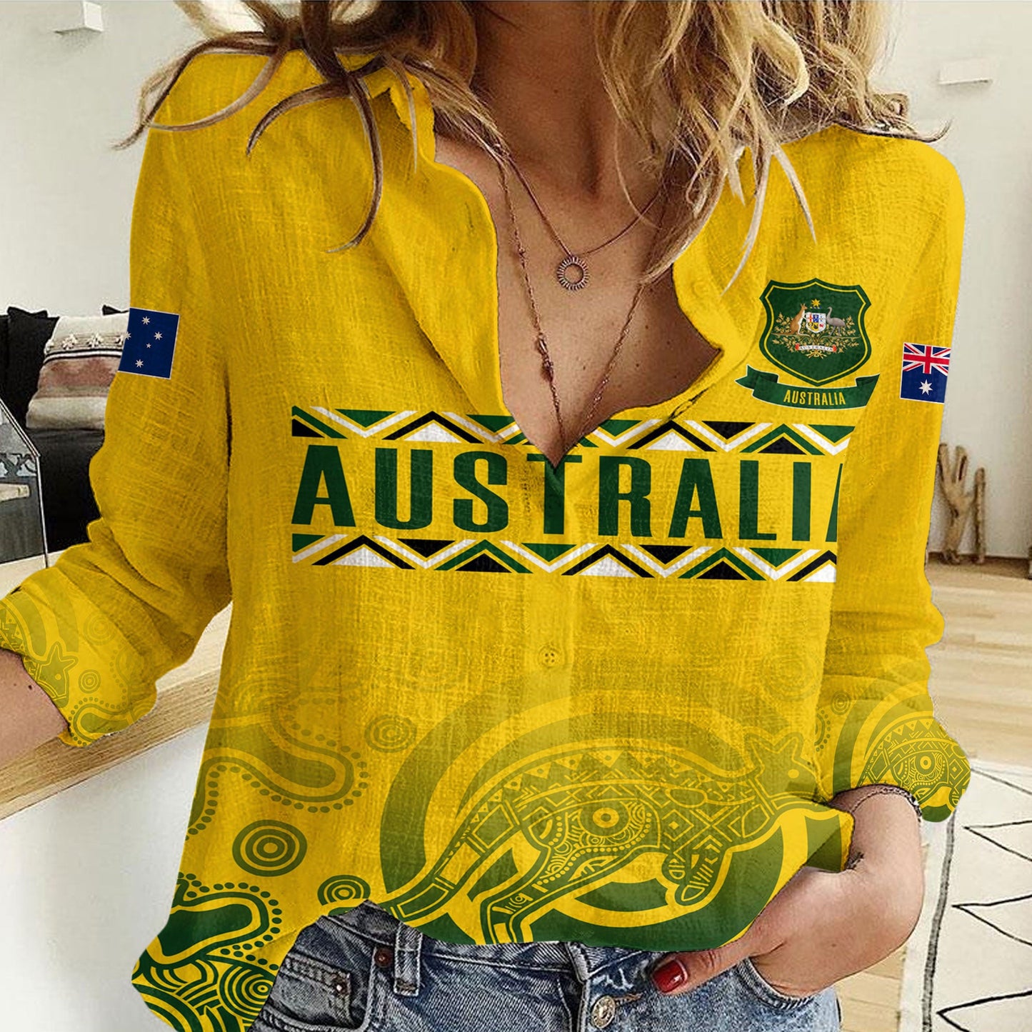 Women Casual Shirt Australia Sport Rugby Indigenous Aboriginal