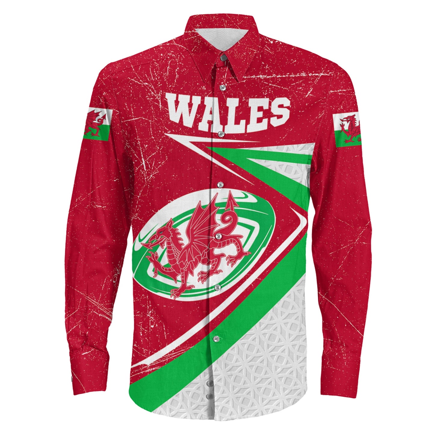 Long Sleeve Button Shirt Wales Dragon Rugby