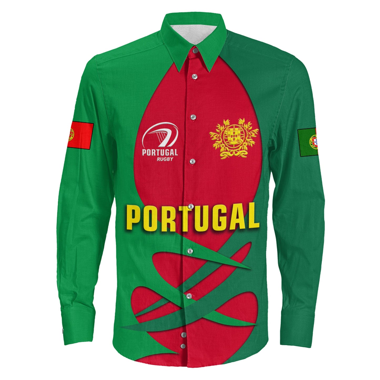Long Sleeve Button Shirt Custom Portugal Rugby Style