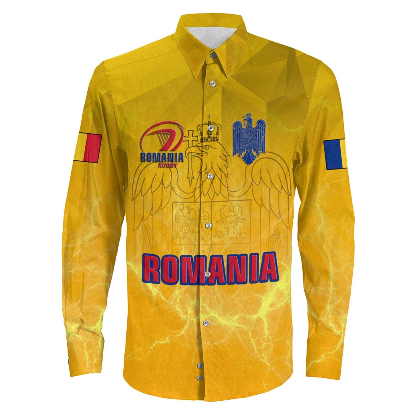 Long Sleeve Button Shirt Custom Romania Rugby Style