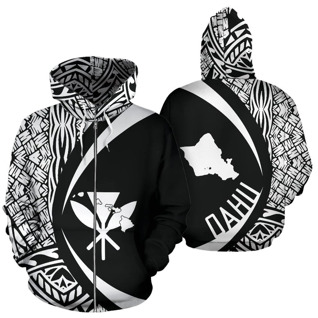 Oahu Kanaka Maoli Polynesian Zip up Hoodie Circle Style