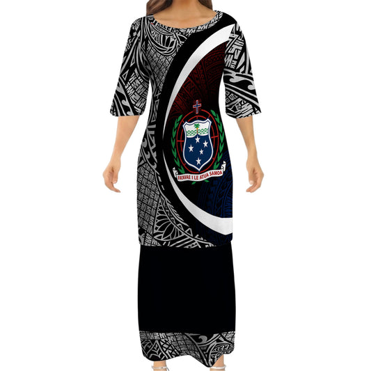 Samoa Coat Of Arms Matching Polynesian Tribal Pattern Curve Style Black Dress And Hawaiian Shirt For Him Her