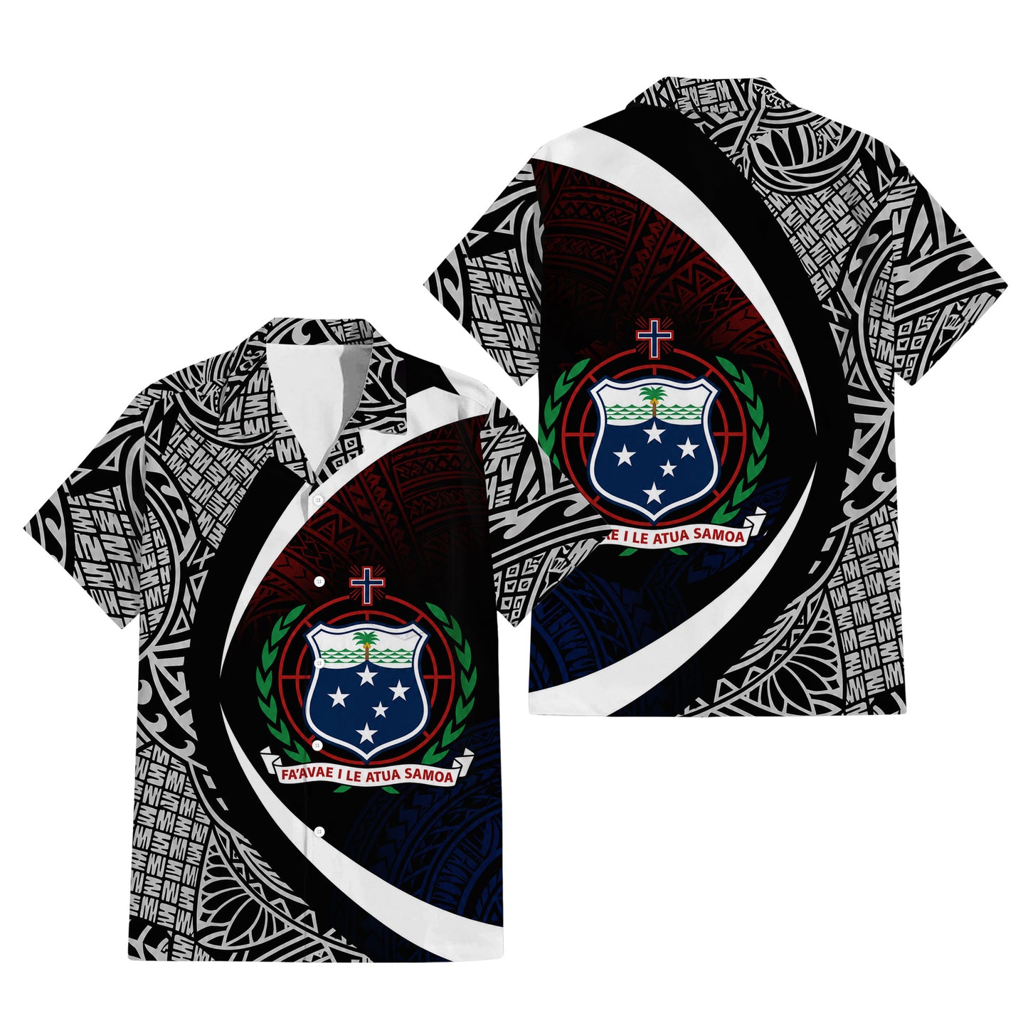 Samoa Coat Of Arms Matching Polynesian Tribal Pattern Curve Style Black Dress And Hawaiian Shirt For Him Her