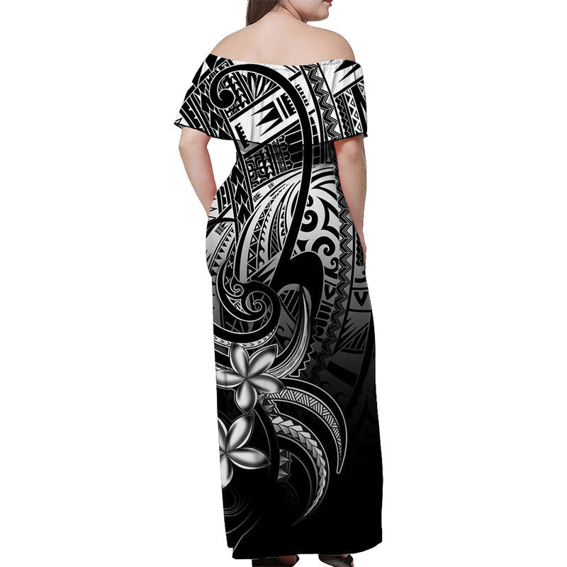 Polynesian Pride Off Shoulder Long Dress Polynesia Tribal Royal Black