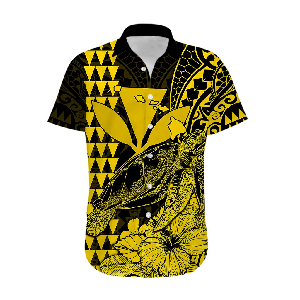 Custom Personalised Kakau Polynesian Tribal Hawaiian Turtle with Kanaka Maoli Yellow Hawaiian Shirt