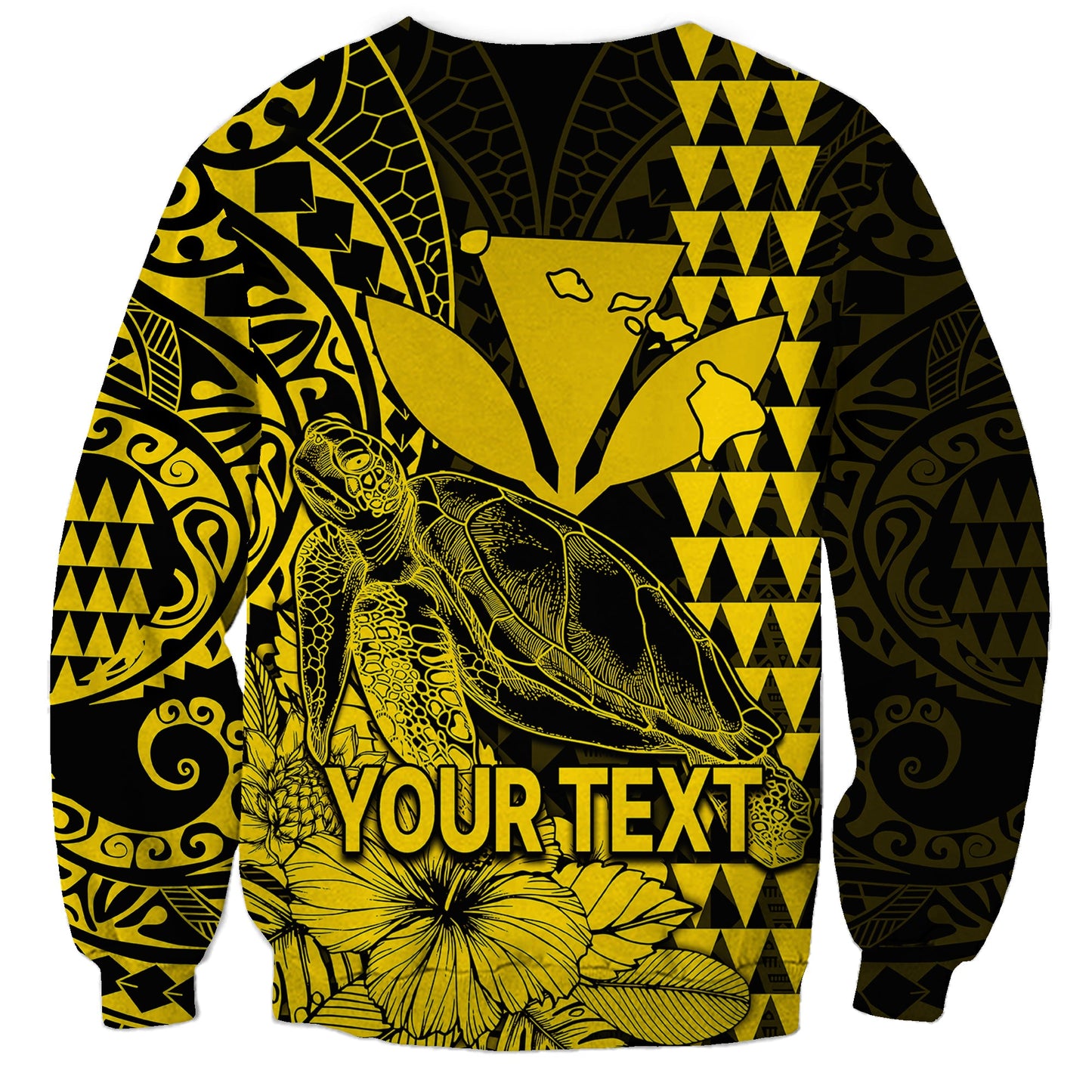 Custom Personalised Kakau Polynesian Tribal Hawaiian Turtle with Kanaka Maoli Yellow Sweatshirt
