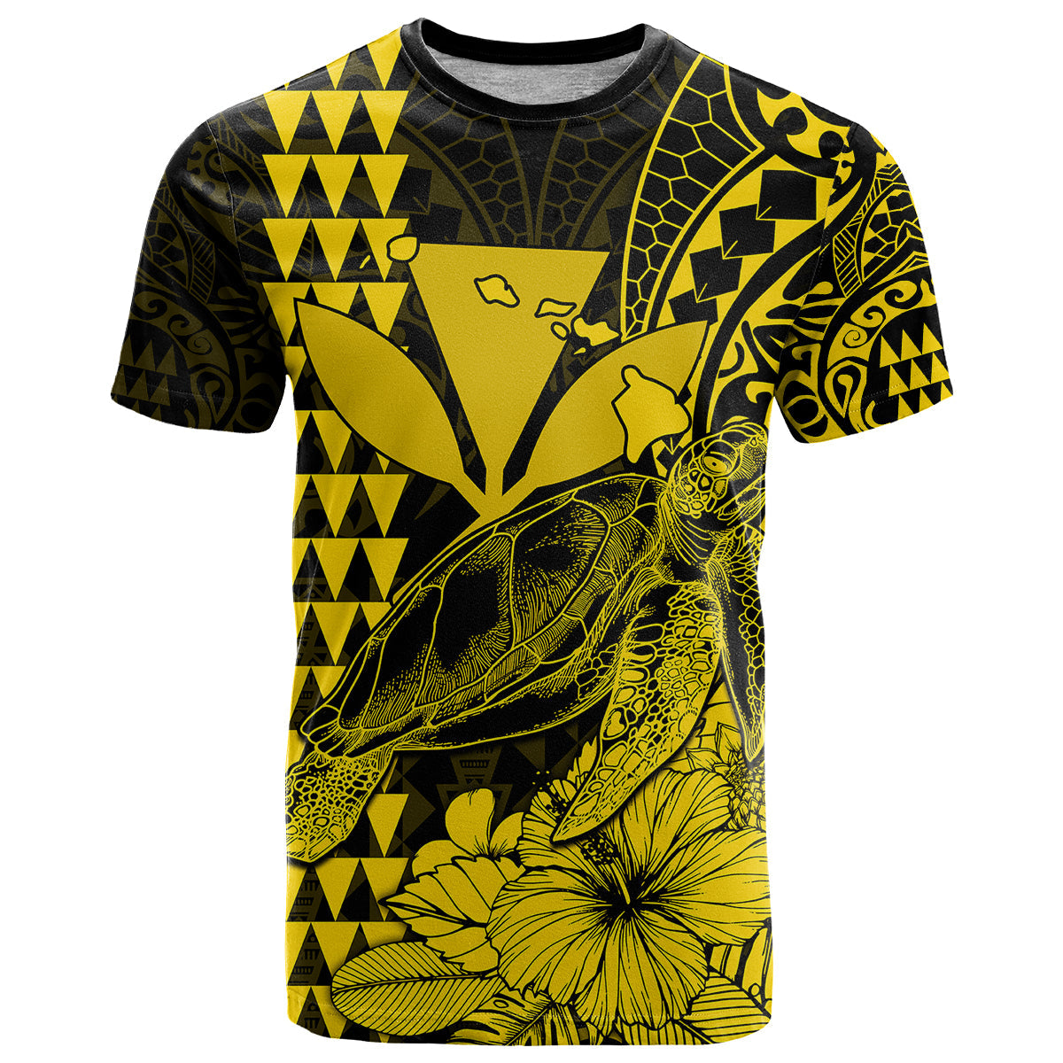 Kakau Polynesian Tribal Hawaiian Turtle With Kanaka Maoli Yellow T Shirt