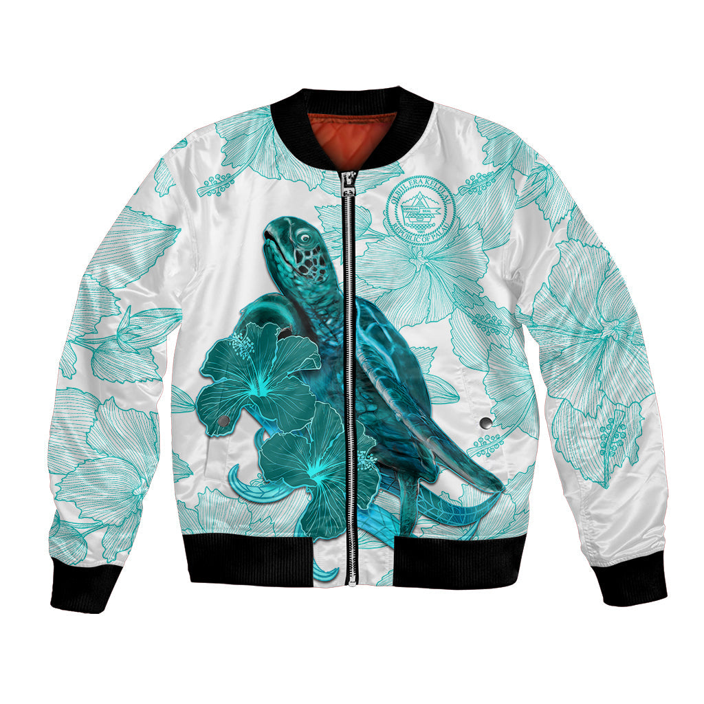 Palau Coat Of Arms With Polynesian Turtle Hibiscus Bomber Jacket