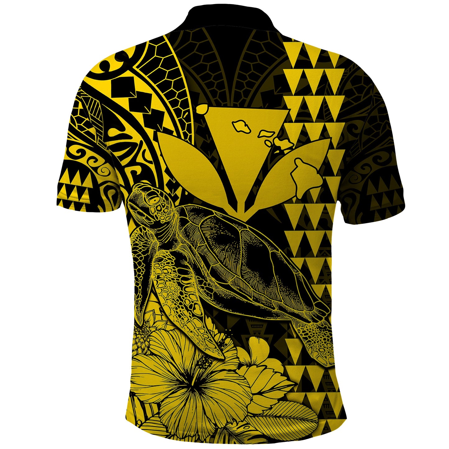 Kakau Polynesian Tribal Hawaiian Turtle with Kanaka Maoli Yellow Polo Shirt