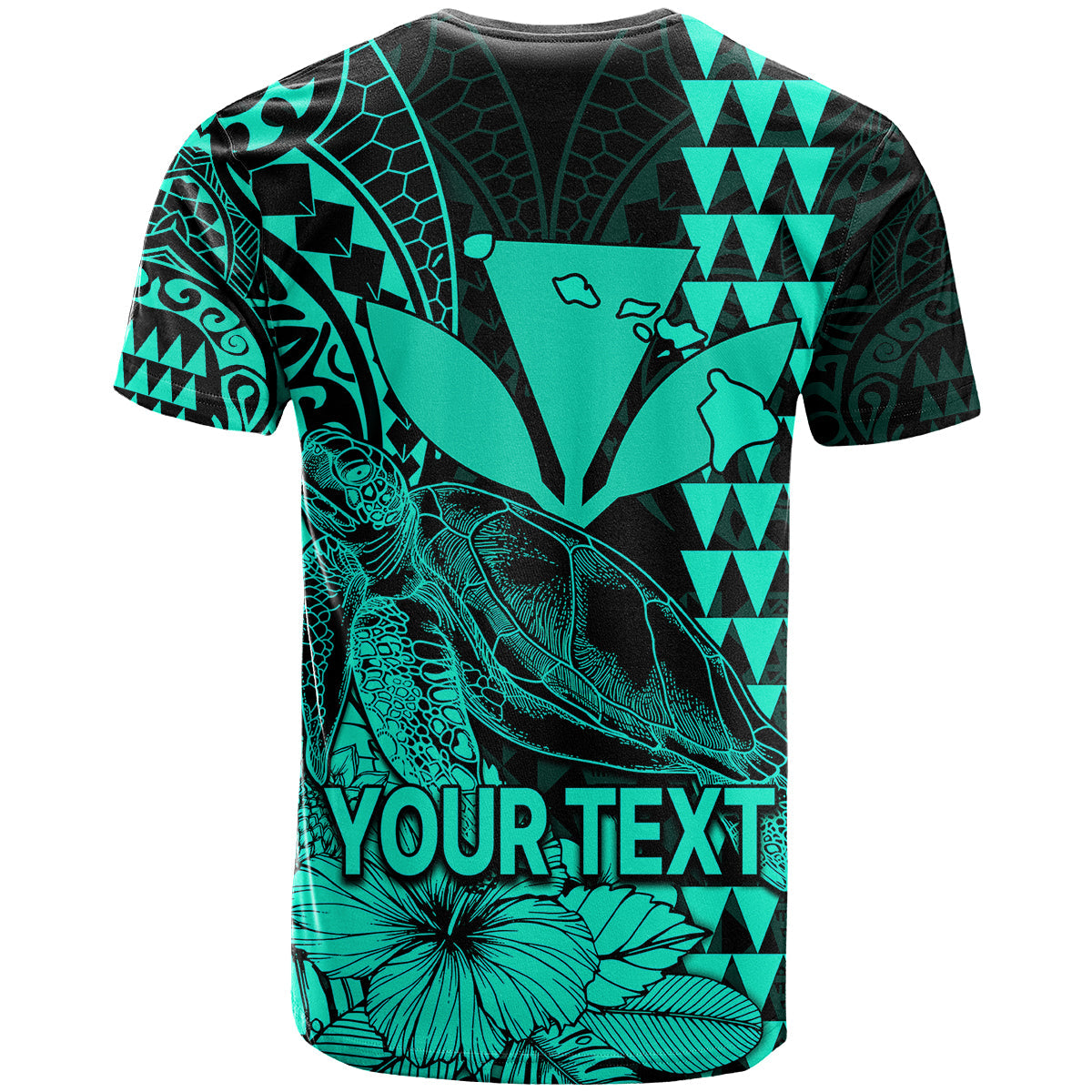 Custom Personalised Kakau Polynesian Tribal Hawaiian Turtle With Kanaka Maoli Turquoise T Shirt