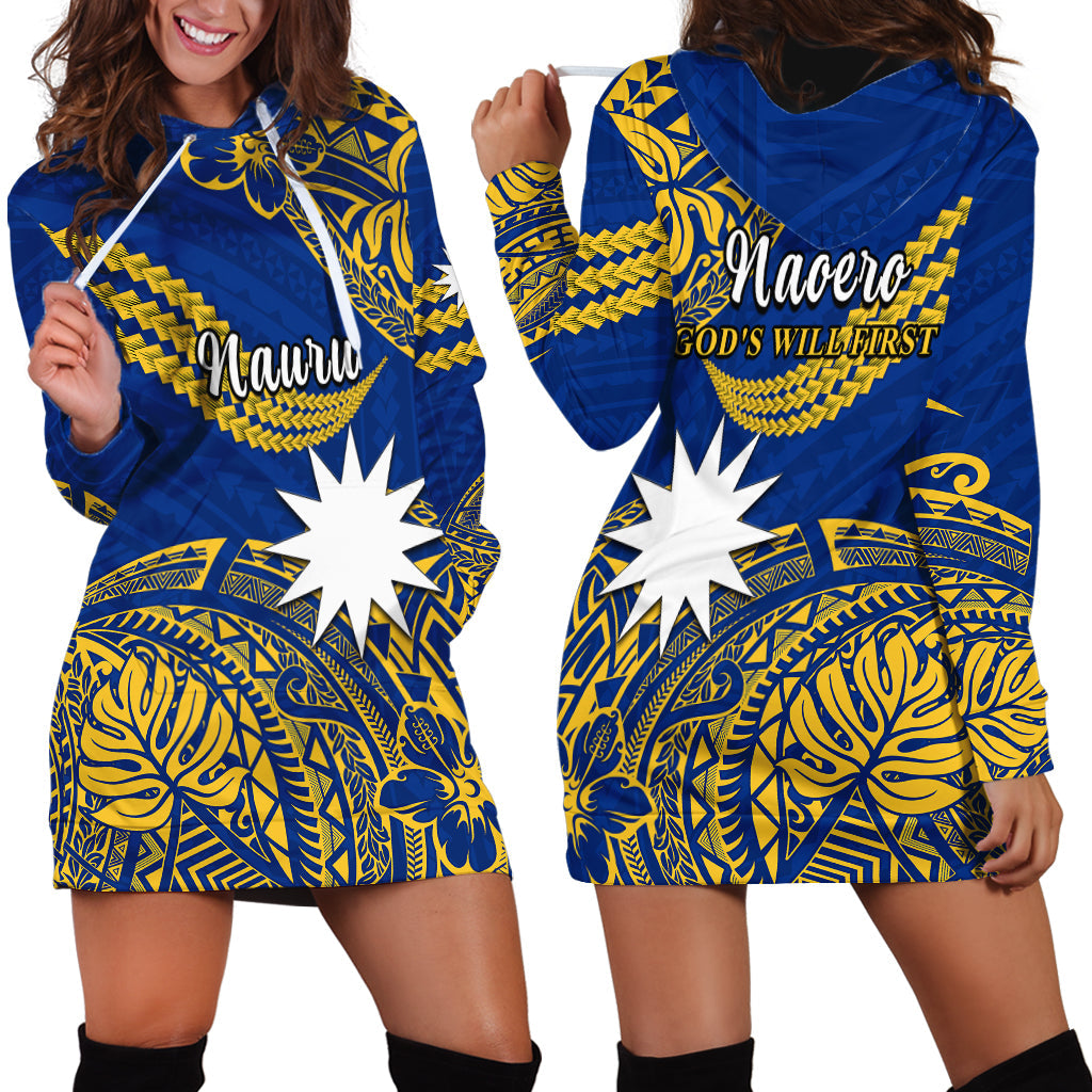 Nauru Polynesian Hibiscus Naoero Flag Color Hoodie Dress